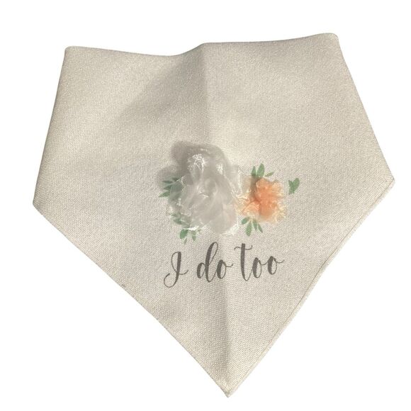 Boots & Barkley Wedding Ceremony Pet Bandana "I Do Too" White with Flowers - Picture 1 of 5